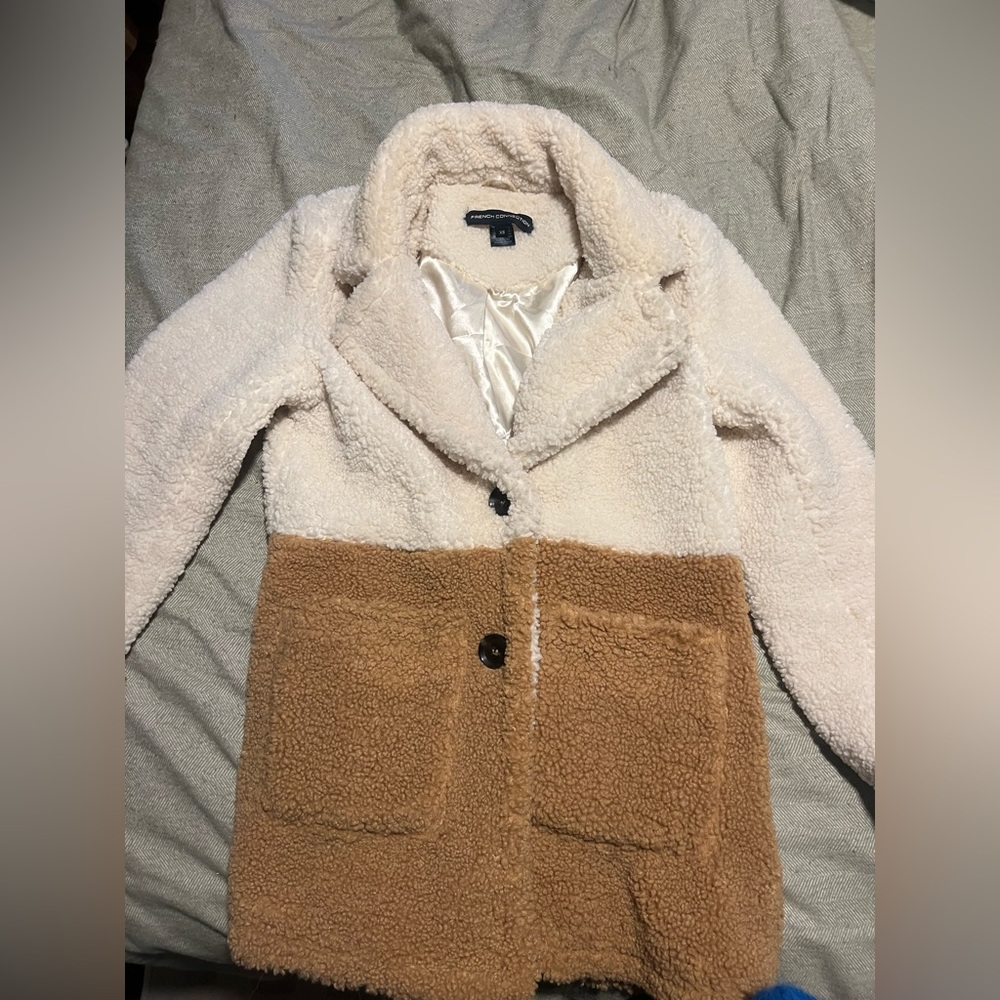 French Connection Cream and Tan Teddy Jacket